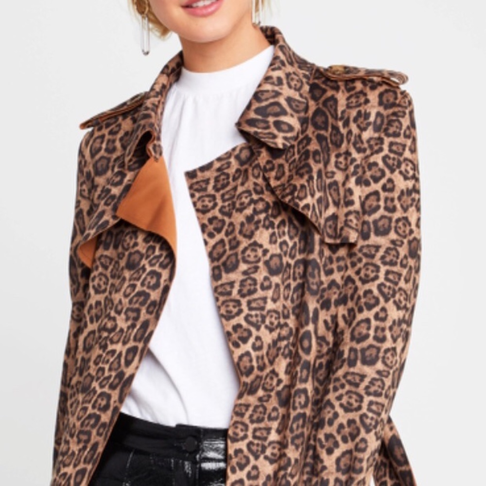 Few Moda Suede Trendy Trench Cheetah Print